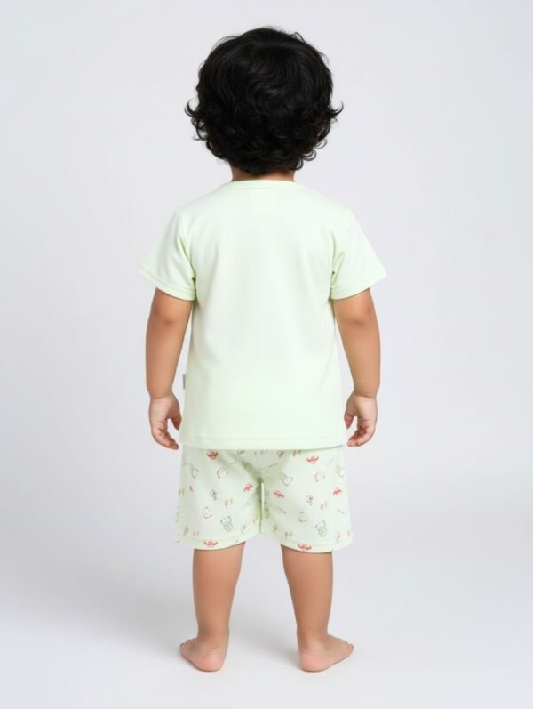 Funny Bear 100% Pure Cotton Half Sleeves Front Open Baby Boy Top & Bottom Set Printed