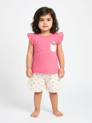 Funny Bear 100% Pure Cotton Baby Girl Top and Shorts Set Printed