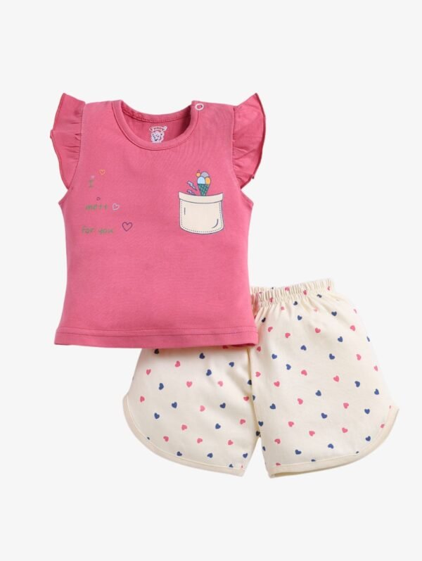 Funny Bear 100% Pure Cotton Baby Girl Top and Shorts Set Printed