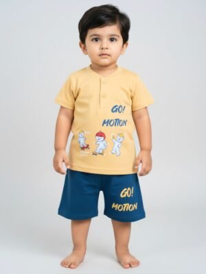 Funny Bear 100% Pure Cotton Half Sleeves Baby Boy T shirt Shorts Set Printed