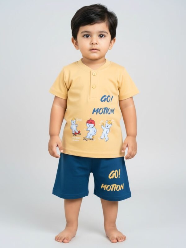 Funny Bear 100% Pure Cotton Half Sleeves Baby Boy T shirt Shorts Set Printed