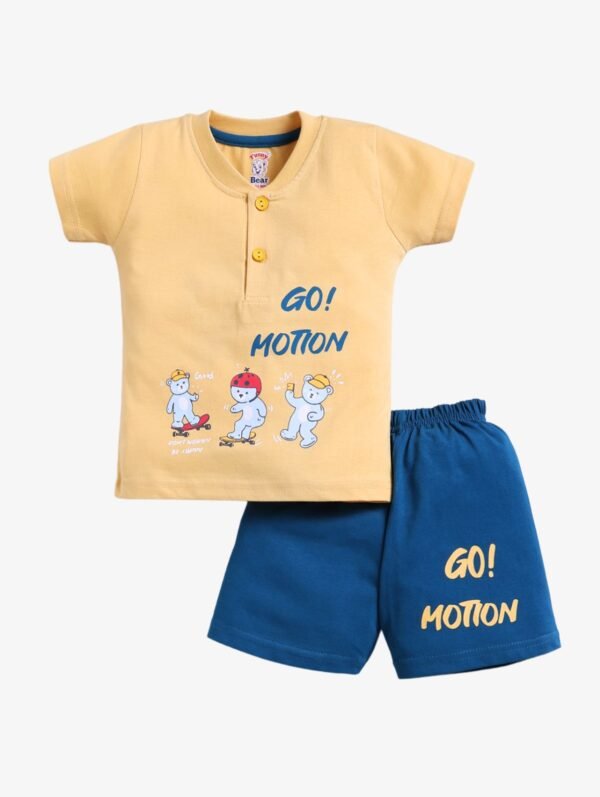 Funny Bear 100% Pure Cotton Half Sleeves Baby Boy T shirt Shorts Set Printed