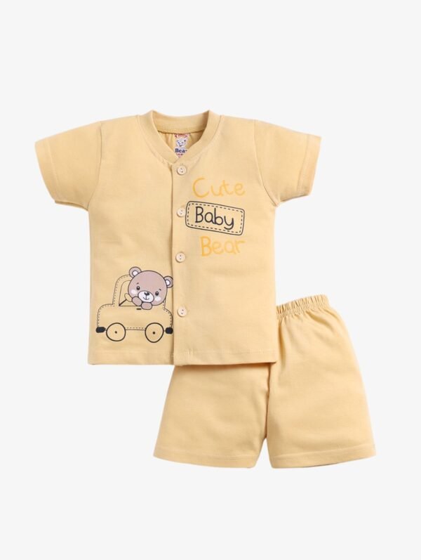 Funny Bear 100% Pure Cotton Half Sleeves Front Open Baby Boy T shirt Shorts Set Printed