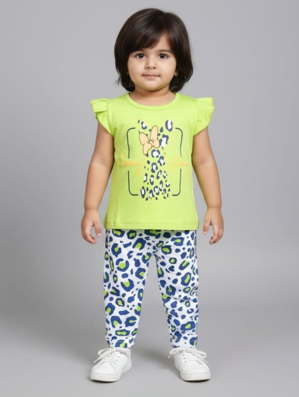 Funny Bear 100% Pure Cotton Baby Girl Tops and Leggings Printed
