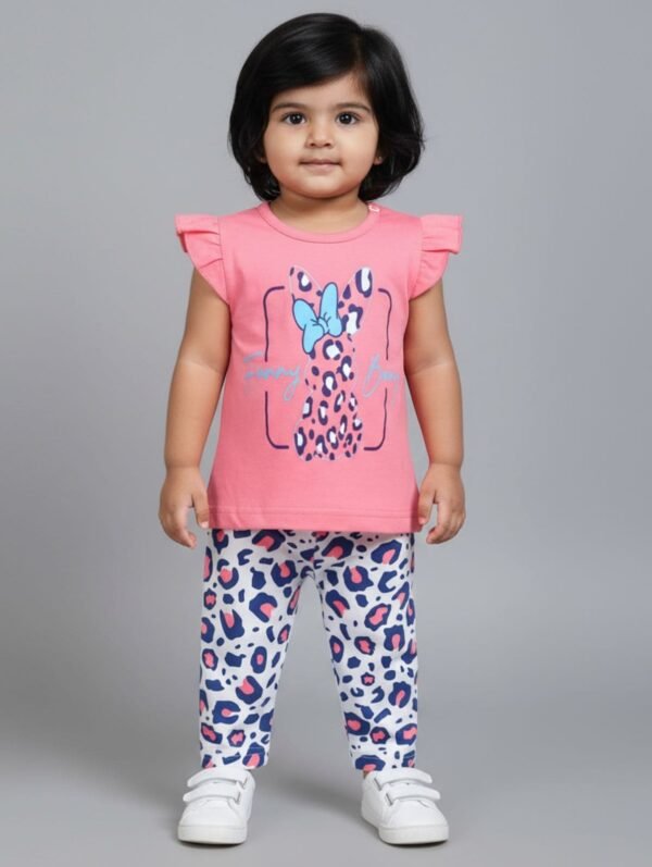 Funny Bear 100% Pure Cotton Baby Girl Tops and Leggings Printed