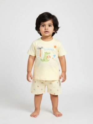 Funny Bear 100% Pure Cotton Half Sleeves Baby Boy T shirt Shorts Set Printed