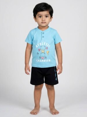 Funny Bear 100% Pure Cotton Half Sleeves Baby Boy T shirt Shorts Set Printed