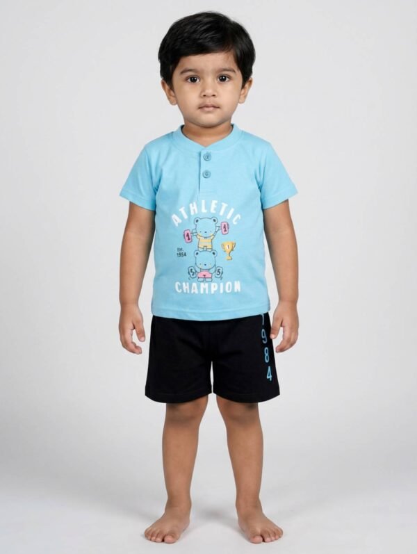 Tiny Style (B2C) - 2025-11-28T113105.908 Funny Bear 100% Pure Cotton Half Sleeves Baby Boy T shirt Shorts Set Printed