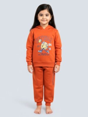 Funny Bear 100% Pure Cotton Loop-Knit Baby Girl Winter Clothes With Hood Set